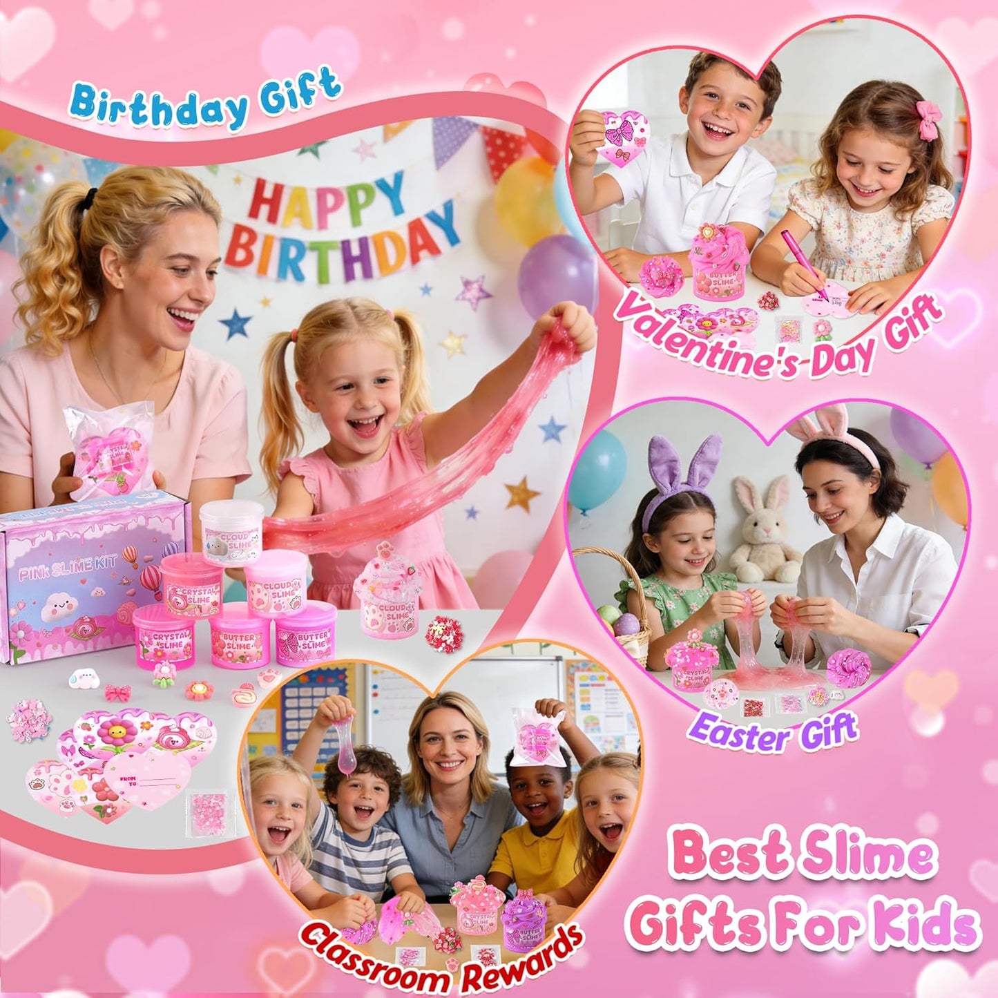 Skiennix 6 Pack Slime Set - Pink Cloud Slime Kit for Kids Ages 8-12 | Perfect Birthday Party Goodie Bag Stuffers
