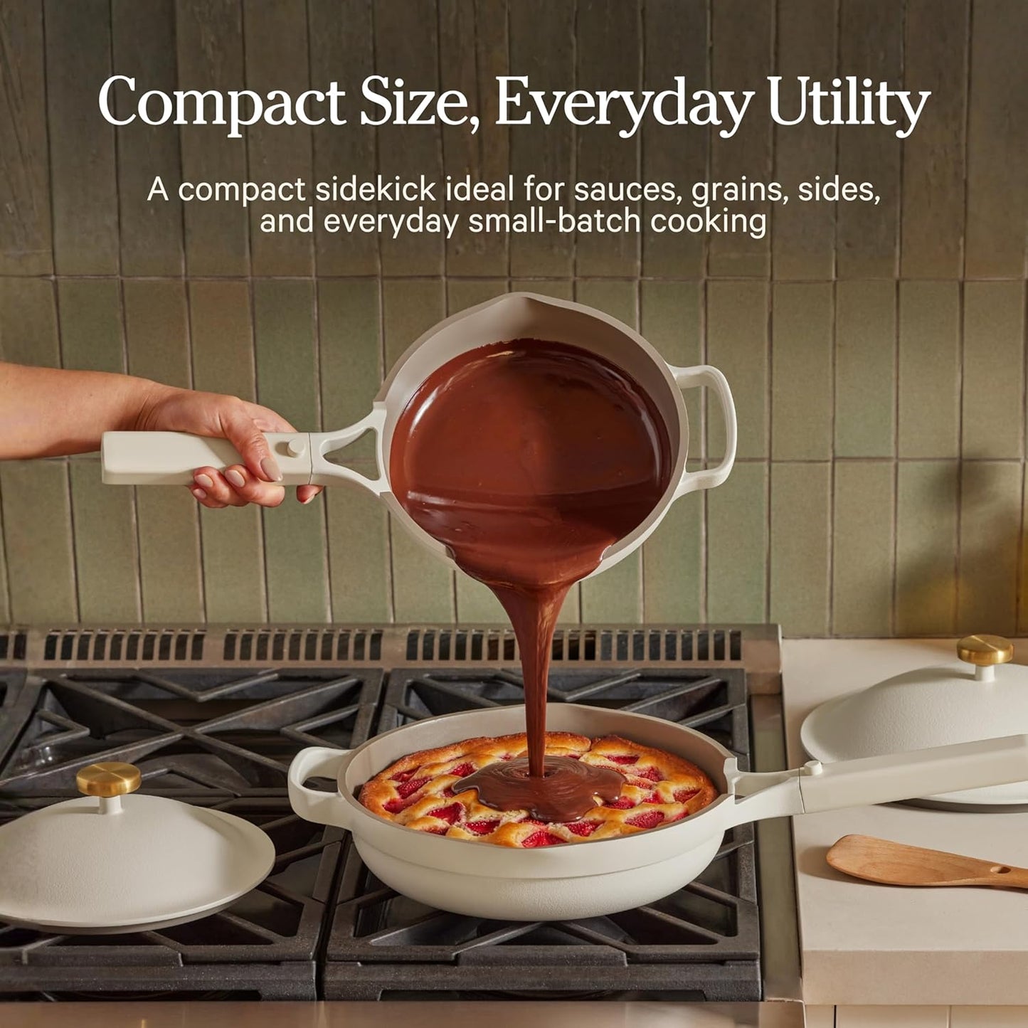 Our Place Mini Perfect Pot - 2.5 Qt Ceramic Cookware with Lid & Spatula | PFAS-Free Nonstick, Induction & Oven-Safe Up to 450°F