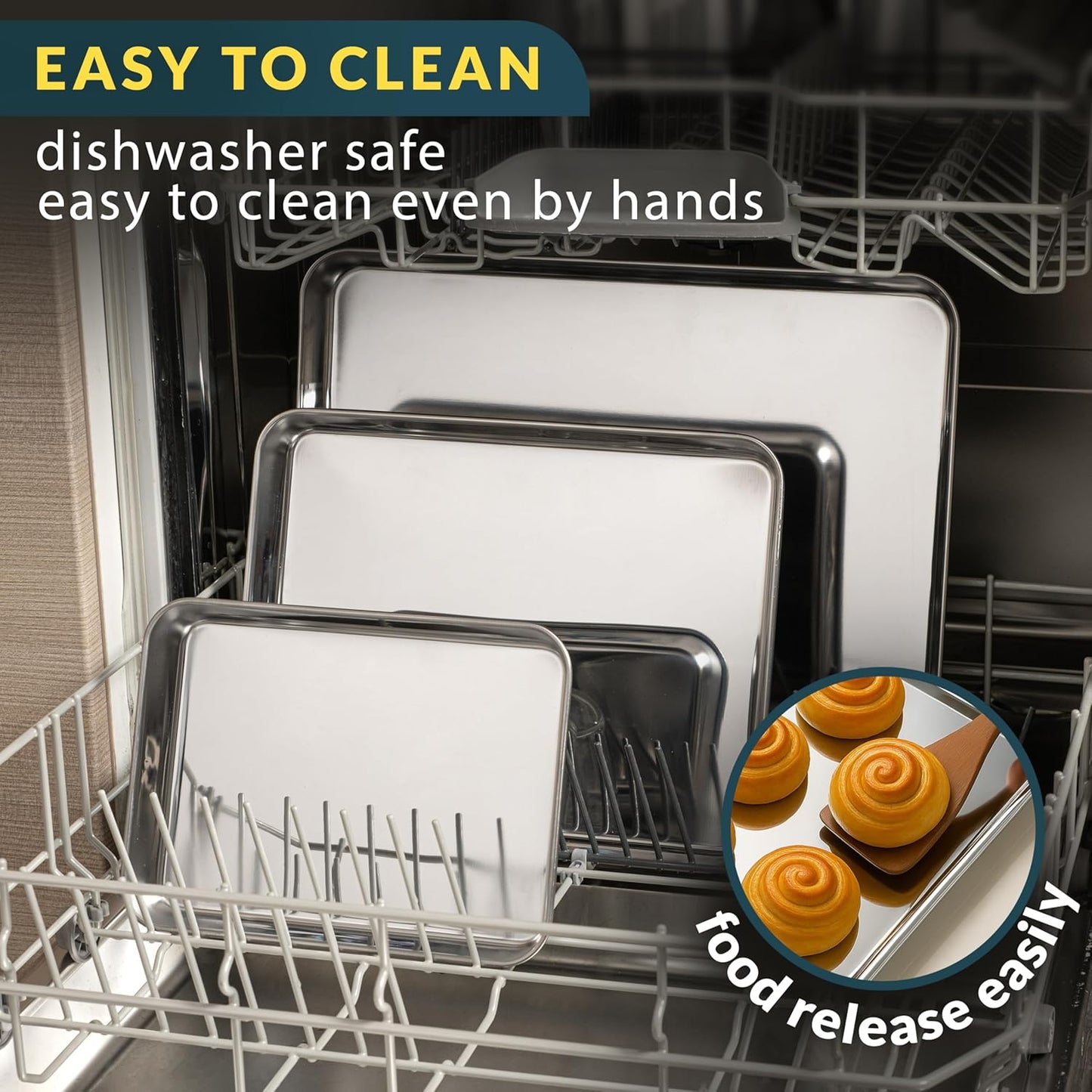 Baker’s Signature Stainless Steel Cookie Sheet Pan Set - Non-Stick, Rust Resistant | 3 Sizes: 9, 12, 16 Inch