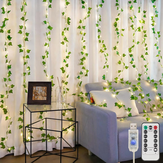 Suddus Vines with Lights - 150 LED Fairy Lights for Bedroom & Decor | 6.5ft x 4.9ft Ivy Curtain Lights