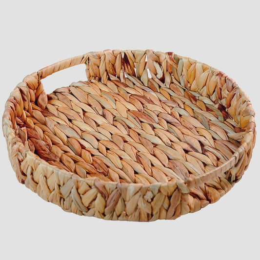ZKZNsmart 2 Pcs Large Round Water Hyacinth Storage Baskets, Hand-Woven Natural Grass Weaving Trays with Built-in Handles, Wicker Serving Trays for Fruit, Arts, Crafts, and Home Decor (13" & 10.6")