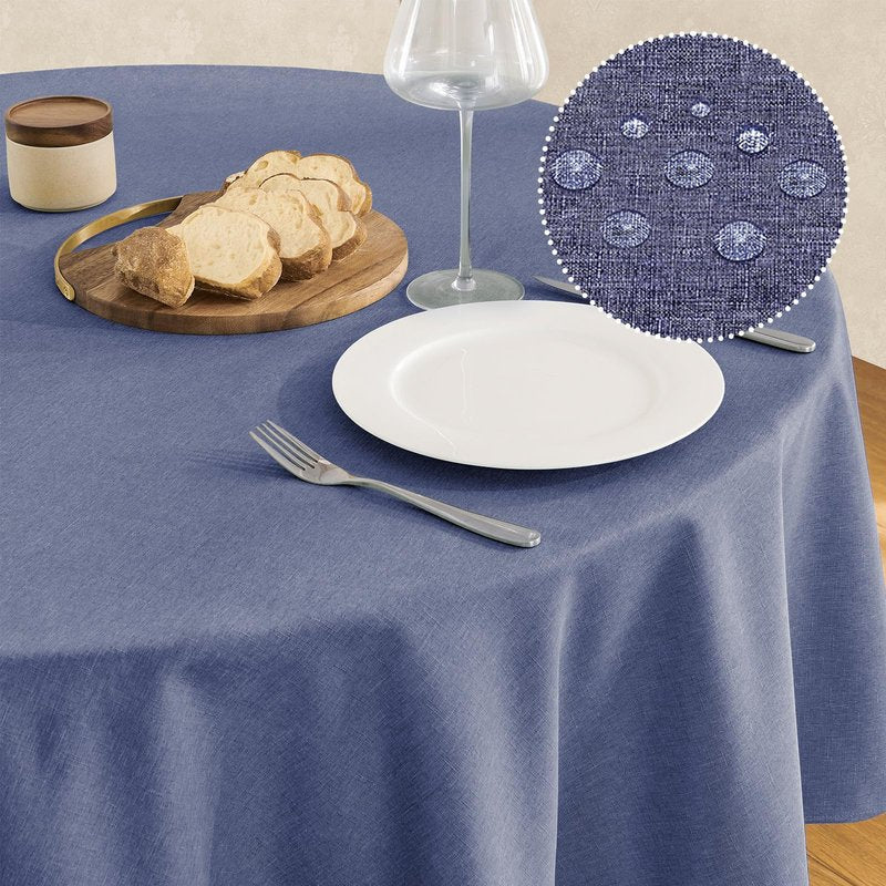 Veblandy Tablecloth Linen Textured Waterproof & Stain Resistant Table Cloth Wrinkle Free Decorative Fabric Farmhouse Table Cover for Dining/Party/Buffet/Wedding, 60 x 60 Inch, Demin Blue