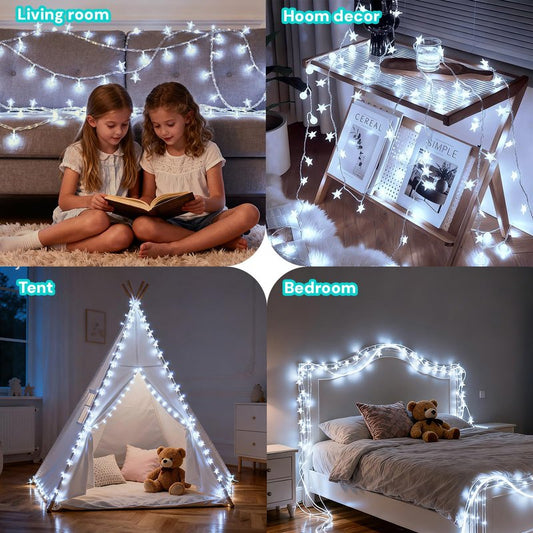 Wirhao Star String Lights Battery Operated 16.4 Feet 50 LED Star Fairy String Lights with Remote and Timer, 8 Light Modes Christmas Decorations Lights for Bedroom Waterproof for Outdoor, Bright White