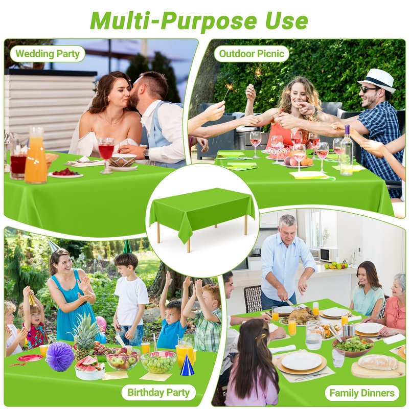 QZYL 2 Pack Table Cloths for Rectangle Table, 108 x 54 Inches Light Green Plastic Tablecloth, Disposable Rectangle Tablecover Tear Resistant Party Tablecloths, Decorative Party Decorations for Home