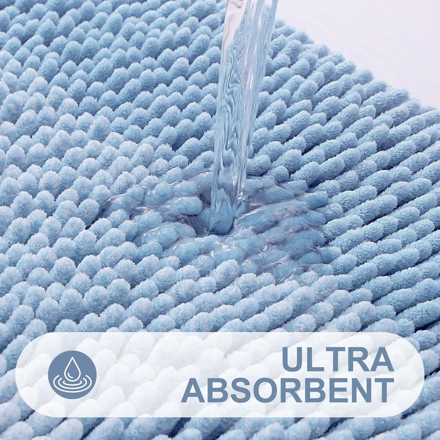 OLANLY Bathroom Rug - Extra Soft Chenille Shaggy Mat | Non-Slip, Machine Washable, 24 x 16 Inch, Blue