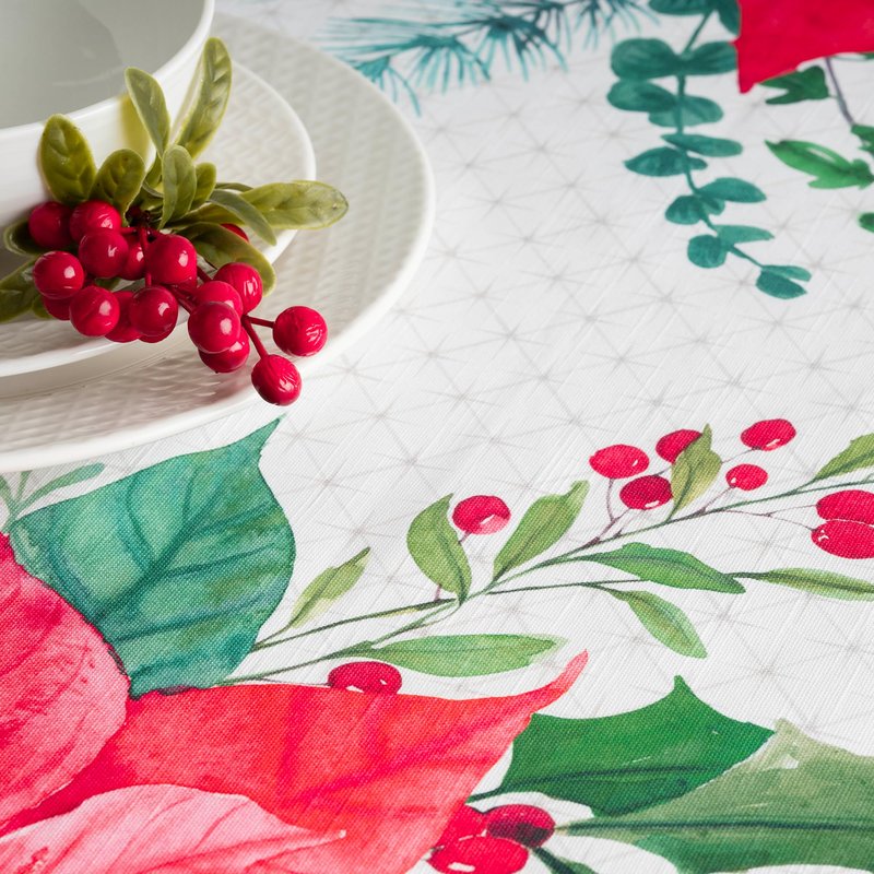 Maison d' Hermine Table Cloth Rectangle Table 100% Cotton 60 x 120 Inches Fall Tablecloth Reusable Everyday Use for Thanksgiving Christmas Decorations Dining Farmhouse Party (Poinsettia Christmas)