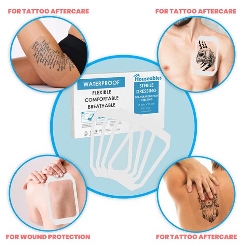 Houseables Waterproof Bandages, Transparent Film Dressing, Waterproof Bandages Post Surgical, 6x8, Wound Cover, Transparent Dressing, Wound Covers for Showering, Water Proof Patches for Skin, Large