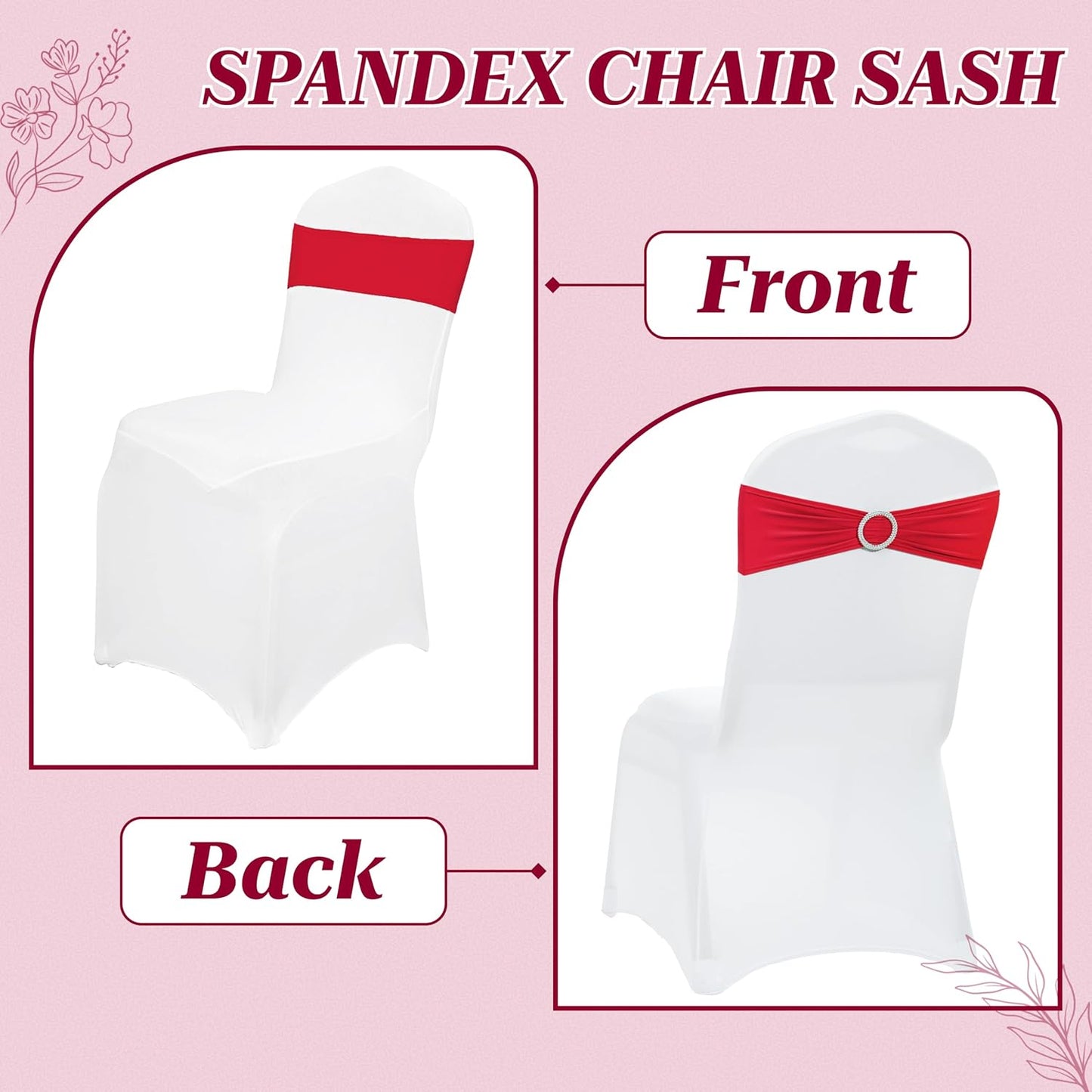 MDS Spandex Chair Sashes - Universal Fit Elastic Stretch Bands with Slider Bow - 150 Pack, Red