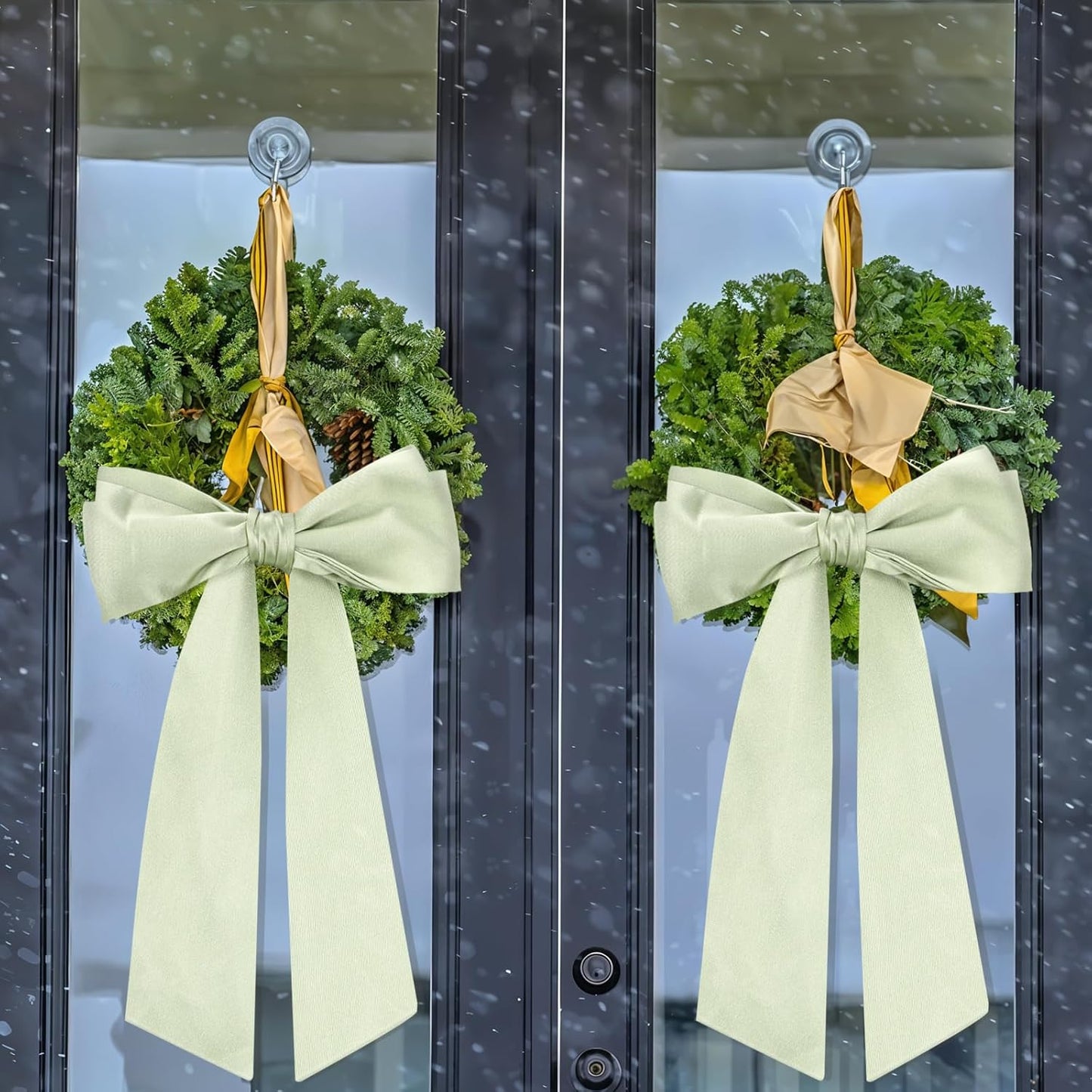 Skiennix Sage Green Wreath Sash - Blank Satin Monogram Sash for Front Door Decor | 2 Pcs Set
