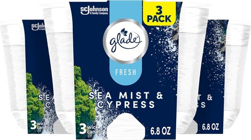 Glade 3-Wick Scented Candle Jar - Sea Mist & Cypress | Essential Oil Infused Air Freshener, 6.8 Oz, 3 Count