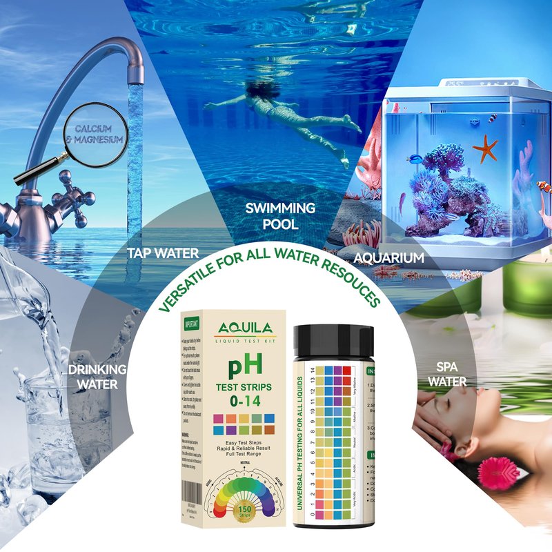 pH Test Strips 0-14, 150CT pH Testing Kit for Drinking Water, Pool Spa Aquarium Fish Tank Urine Saliva Food Beverage Kombucha Soil Hydroponics, Litmus Paper pH Tester Kit for Soap Making, Skincare