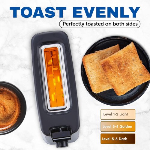 Elite Gourmet Cool Touch Single Slice Toaster - 6 Toasting Levels & Wide Slot for Bagels, Black