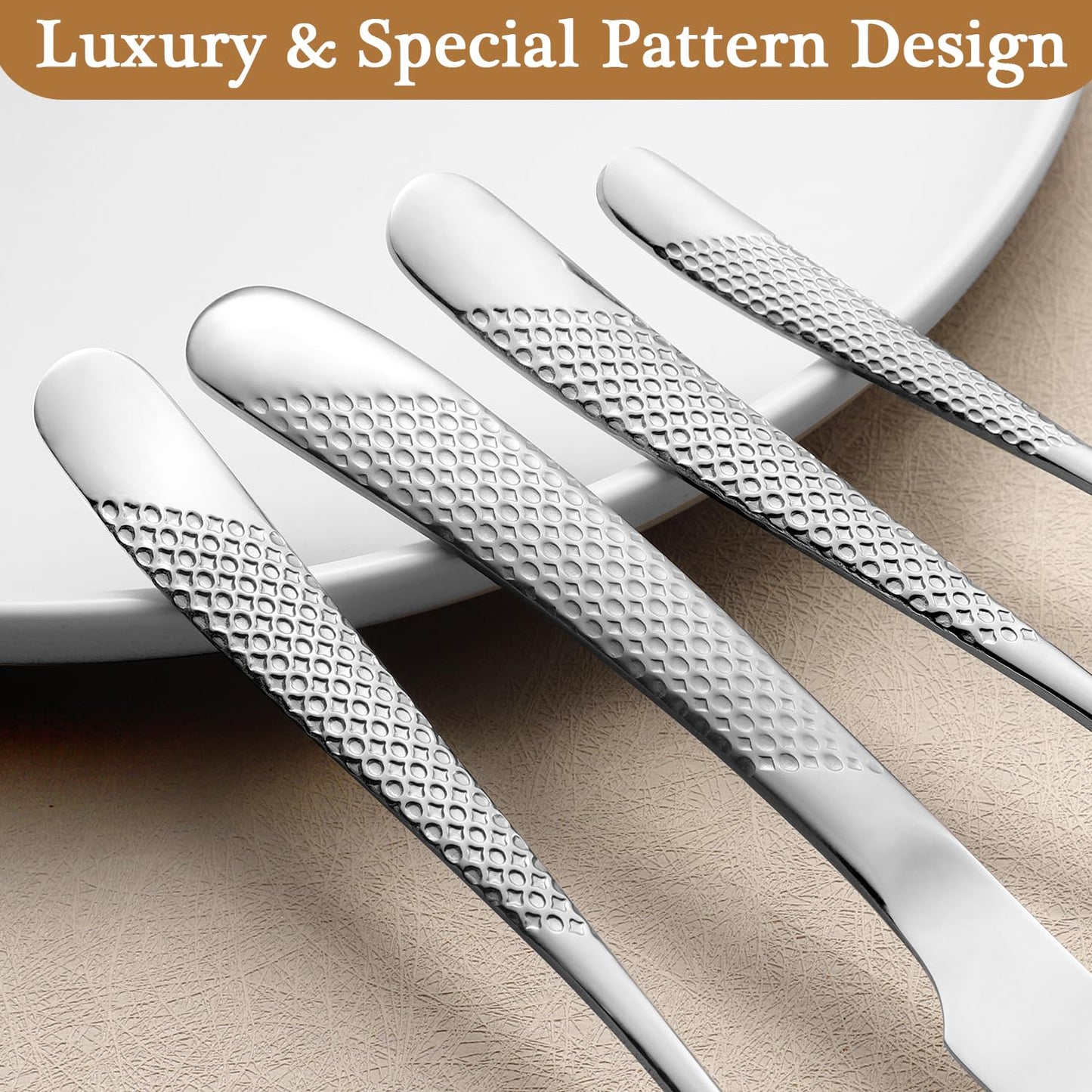 24 Piece Hammered Silverware Set for 6, Premium Food-grade Stainless Steel Flatware Set, Modern Design & Mirror Polished Cutlery Set, Eating Utensil Set Include Fork Knife Spoon Set, Dishwasher Safe