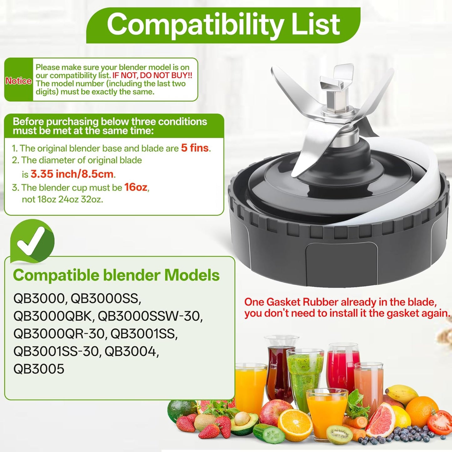 Ninja Blender Replacement Blade - 5 Fins Extractor Assembly, 3.35in Compatible with QB3000 Series