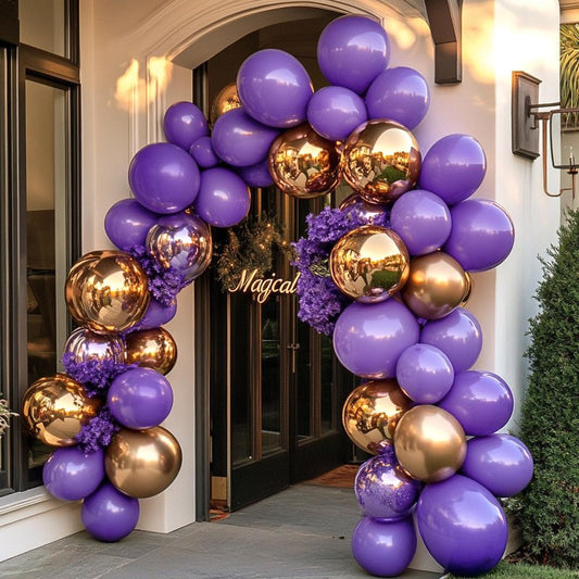 RUBFAC Purple Balloons 129pcs, Lavender Lilac Purple Balloon Arch Kit, Different Sizes 18 12 10 5 Inch for Masquerade Party Decorations Engagement Bachelorette Birthday Bridal Baby Shower Supplies