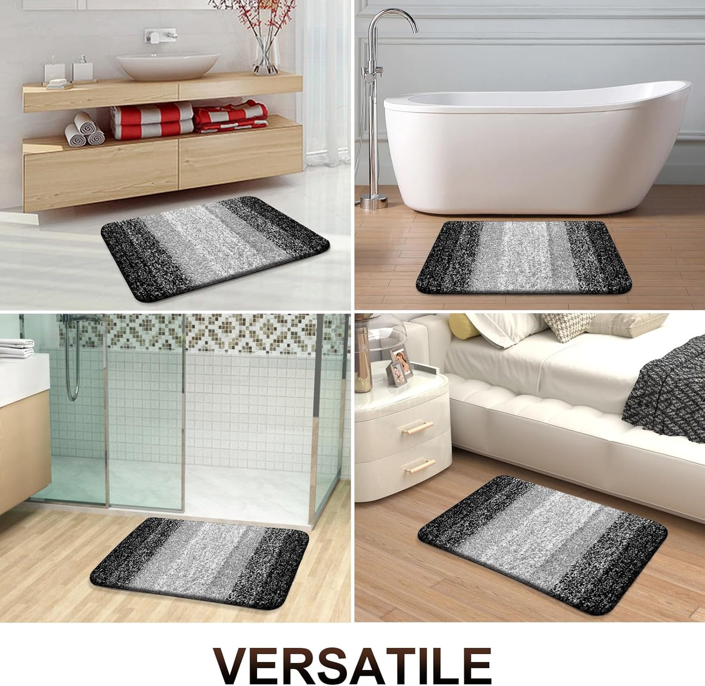 OLANLY Bathroom Runner Rug - Extra Soft Microfiber Mat, Quick Dry & Washable, 47x17 Inches | Black