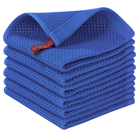 Homaxy 100% Cotton Waffle Weave Kitchen Dish Cloths, Ultra Soft Absorbent Quick Drying Dish Towels, 12 x 12 Inches, 6-Pack, Blueberry