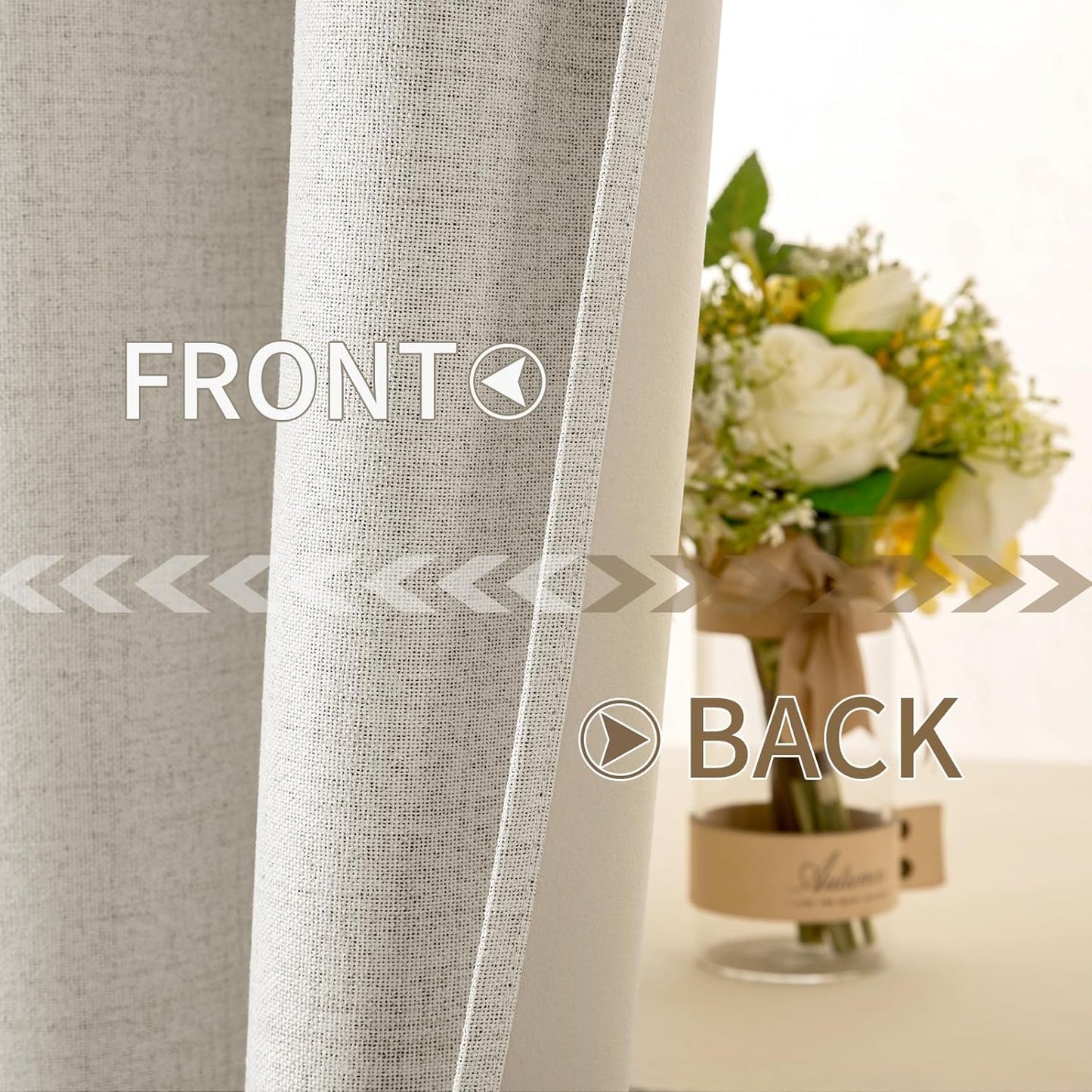 MIULEE Linen Texture Curtains - 100% Blackout Thermal Insulated Drapes | Beige, 52x90 Inch (2 Panels)