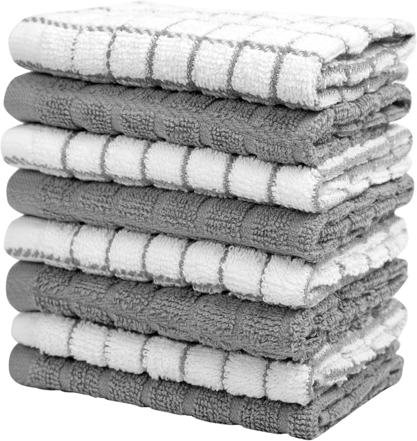 Bumble Dish Cloths - 100% Cotton Kitchen Towels | Soft & Highly Absorbent | 8 Pack, 12" x 12", Gray