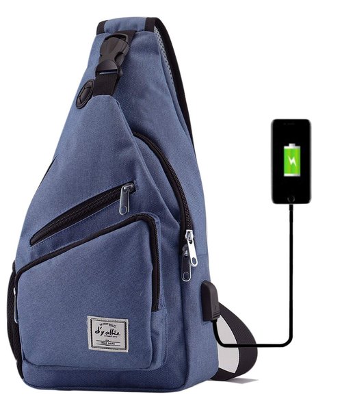 d'yallee 15.4" Sling Bag for Men Crossbody Shoulder Chest Bags Nylon for Travel Gym Sport Hiking with USB Charger Port