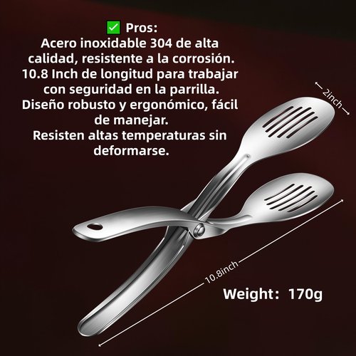 Huakai Kitchen Metal Tongs, Heat-Resistant 600C 304 Stainless Steel Cooking Tongs, Perfect for Food, Steak, Bread, Pizza, Salads and BBQ, Stable Clamping and Flipping Performance