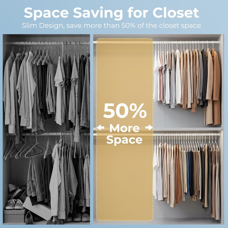 HOUSE DAY White Plastic Hangers 50 Pack, Plastic Clothes Hangers with Built-in Hooks, Durable and Strong Plastic Coat Hangers for Closet, Space Saving Clothing Hanger for Shirts, Coats, Skirt, Dress