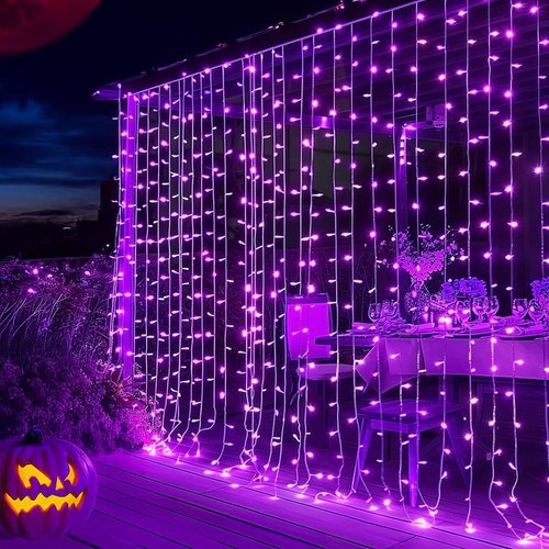 Dazzle Bright 300 LED Christmas Curtain String Lights - Waterproof Fairy Lights for Bedroom | 8 Lighting Modes, Purple