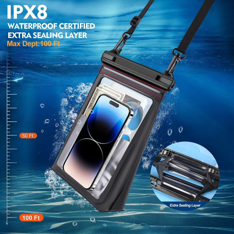 Large Floating Waterproof Phone Pouch [with Sealing Strip], Cell Phone Dry Bag for iPhone 17 16 15 14 Pro Max Galaxy S26 Ultra S25 All Devices, Waterproof Bag for Kayak Beach Vacation Essentials