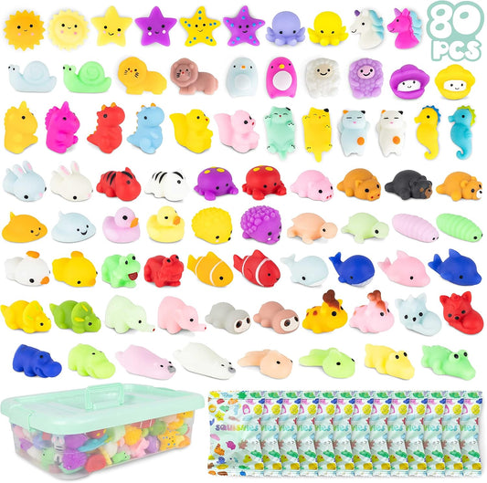 Bonnyco Mochi Squishy Toys - Bulk Pack of 80 for Kids' Party Favors | Ideal Goodie Bag Stuffers