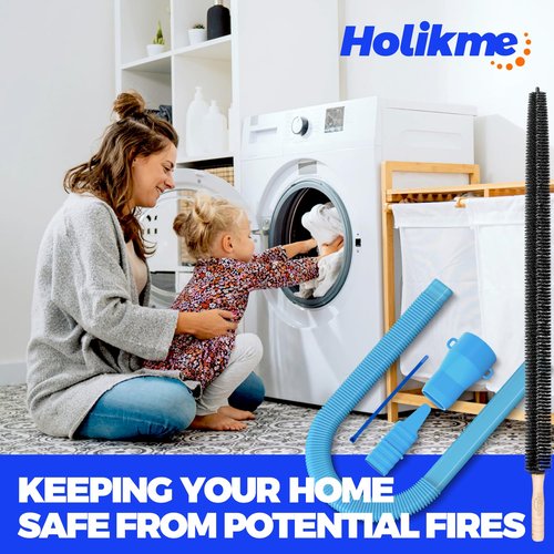 Holikme Dryer Vent Cleaner Kit 2 Pieces - Upgraded Dryer Lint Screens Cleaner Brush Part,Compatible with Most Vacuum Cleaner,Vacuum Hose Attachment & Refrigerator Coil Brush,Quickly Lint Remove,Blue