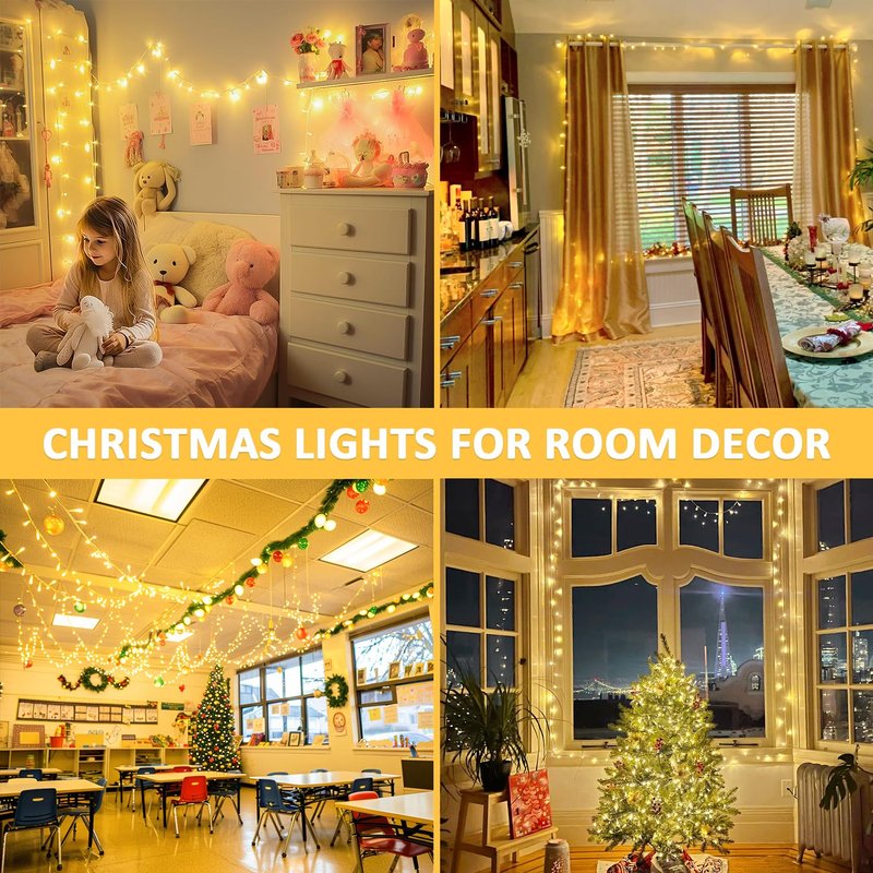 JMEXSUSS 150 LED Christmas Lights Indoor Plug in, Connectable Warm White Christmas Lights for Bedroom, 59ft 8 Modes Twinkle Fairy Light Outdoor for Room Classroom Party Christmas Tree Decor