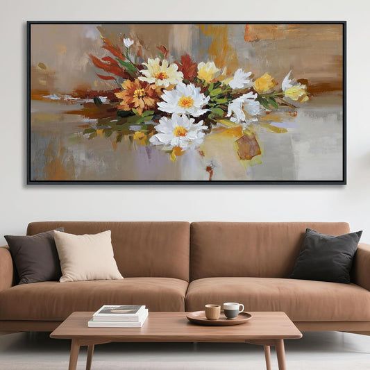 Yellow Floral Wall Art - Large Abstract Canvas for Bedroom & Living Room Decor | Framed Modern Artwork 29x58 IN