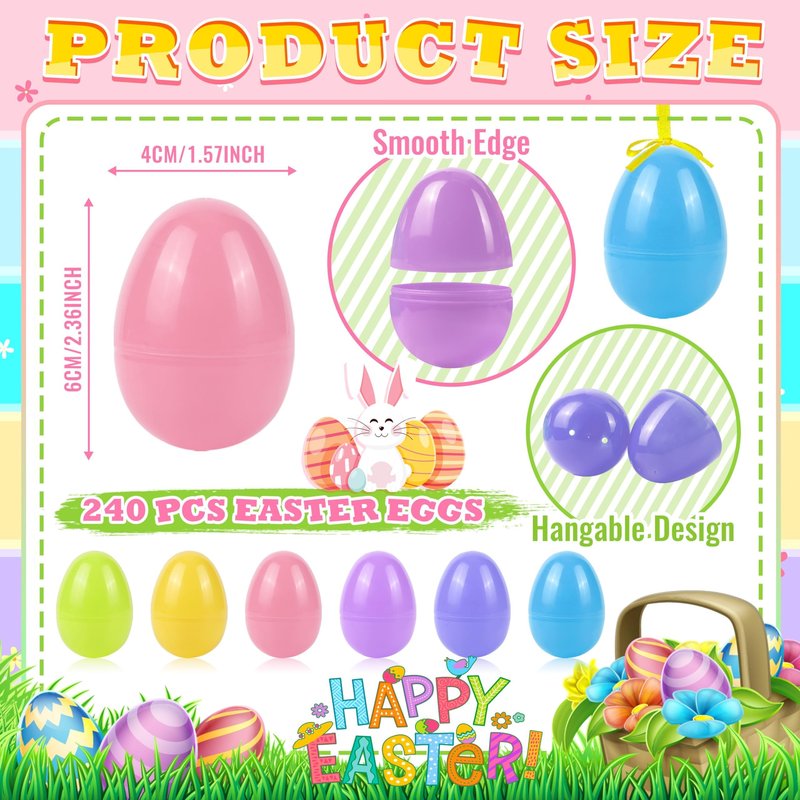 OCTERIC 60Pcs Easter Eggs, 2.3" Fillable Pastel Colors Plastic Easter Eggs Empty for Easter Hunt, Easter Basket Stuffers, Party Favor, Classroom Prize Supplies