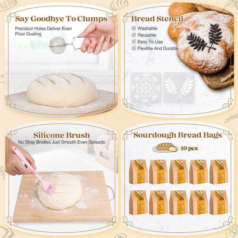 Sourdough Starter Kit, Sourdough Bread Baking Supplies, Sour Dough Starter Kits, Pink Sourdough Kit, Baking Gifts for Women, Bread Proofing Basket, Sour Dough Bread Making Kit Tools Baking Set