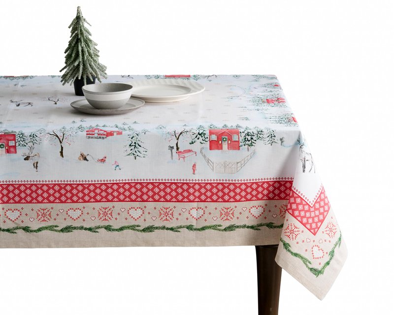 Maison d' Hermine Table Cloth Rectangle Table 100% Cotton 60 x 120 Inches Fall Tablecloth Reusable Everyday Use for Thanksgiving Christmas Decorations Dining Farmhouse Party (Rural Christmas)