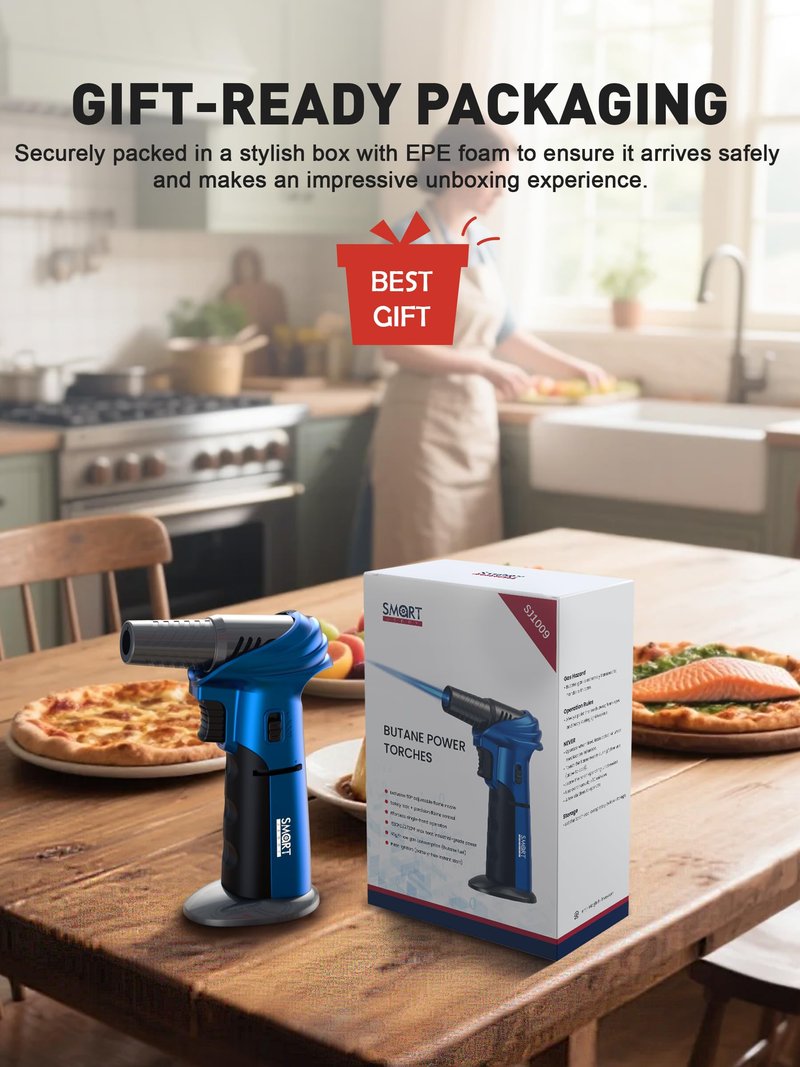 SMART JERRY - Mini Torch Gun | Butane Torch Lighter Windproof & Refillable with Safety Lock | Max 1500℃ Adjustable Flame for Cooking, BBQ, Creme Brulee, Soldering, Cigar Lighting