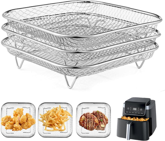 Square Air Fryer Rack by [Brand Name] - Stackable Stainless Steel Dehydrator Racks for 6-8 QT Air Fryers