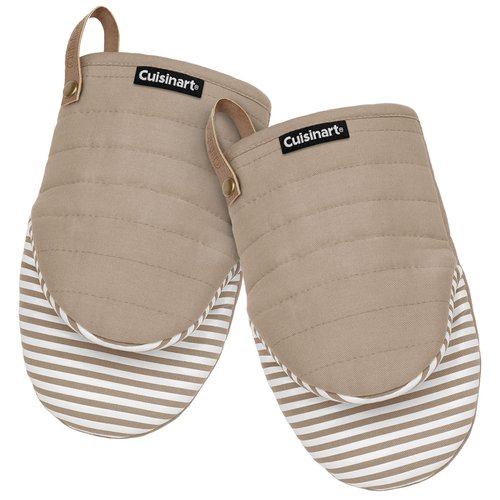 Cuisinart Mini Oven Mitts – 5.5” x 8” Heat-Resistant Kitchen Mitts for Oven with Non-Slip Printed Silicone, Cotton Filling, and Faux Leather Loop – Durable Oven Mitt Set for Cooking & Baking