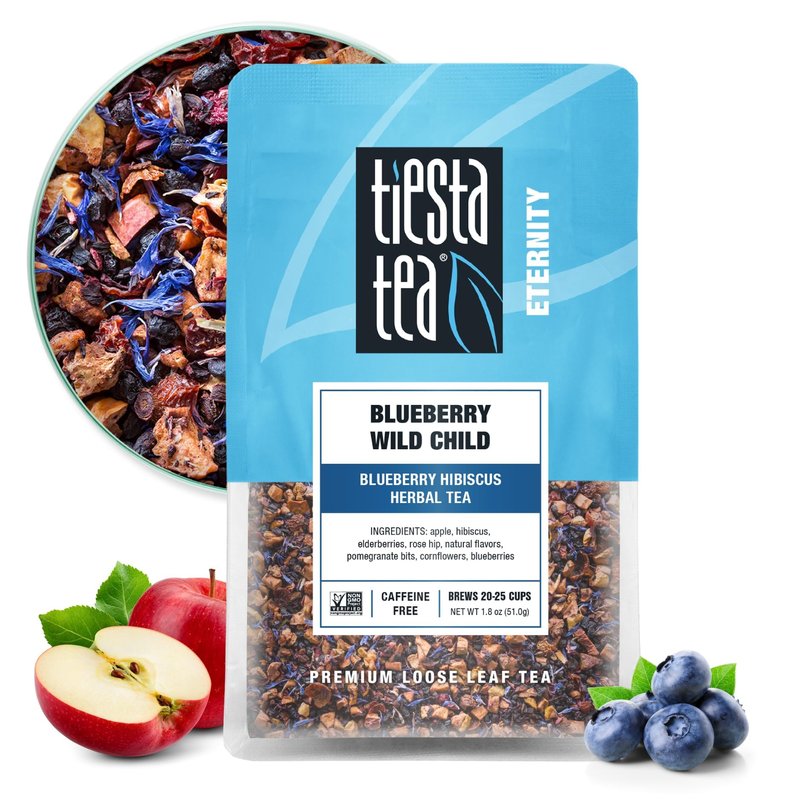 Tiesta Tea Blueberry Wild Child, Mother's Day Loose Leaf, Blueberry Hibiscus Herbal Tea, Premium Non-Caffeinated Fruit Blend, Make Hot or Iced & Brews Up to 25 Cups, 1.8 Ounce Resealable Pouch