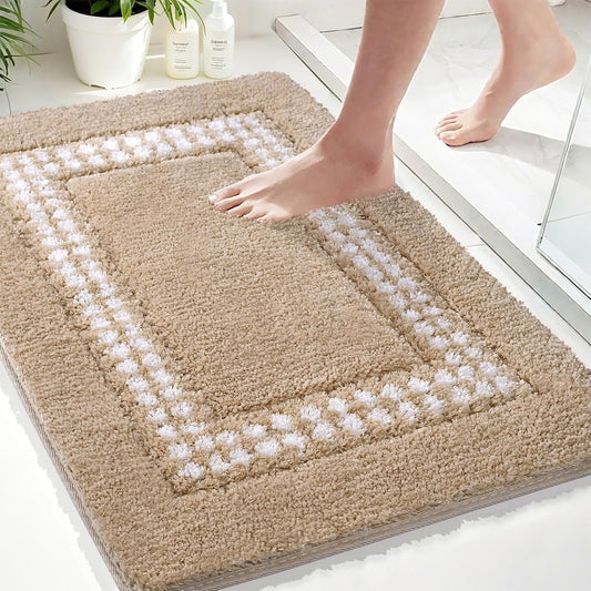 Skiennix Beige Bathroom Rugs - Non-Slip Washable Microfiber Mats | Super Soft & Absorbent 20x31 Inches