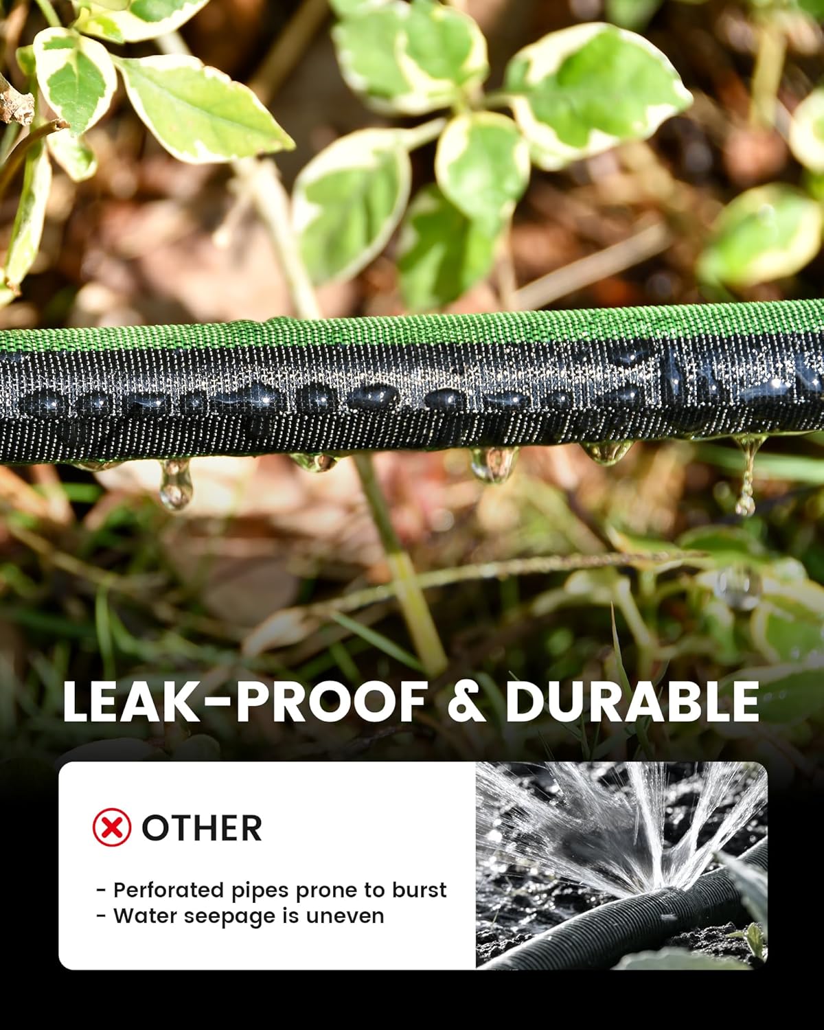 RAINPOINT Soaker Hose - 25FT Leakproof Flat Drip Hose | 80% Water-Saving, Flexible Design for Gardens and Vegetables