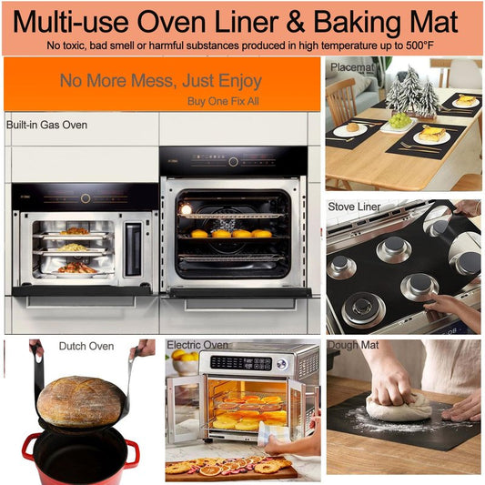 Oven Liners for Bottom of Oven, 16x24 inch Thick Heavy Duty Non Stick Teflon Oven Mats, BPA and PFOA Free Reusable Oven Liners for Bottom of Electric Oven (5 Pack)
