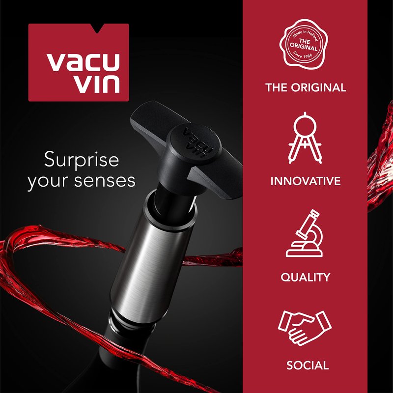 Vacu Vin Wine Saver Pump Blue with Vacuum Wine Stopper - Keep Your Wine Fresh for up to 10 Days - 1 Pump 2 Stoppers - Reusable - Made in the Netherlands