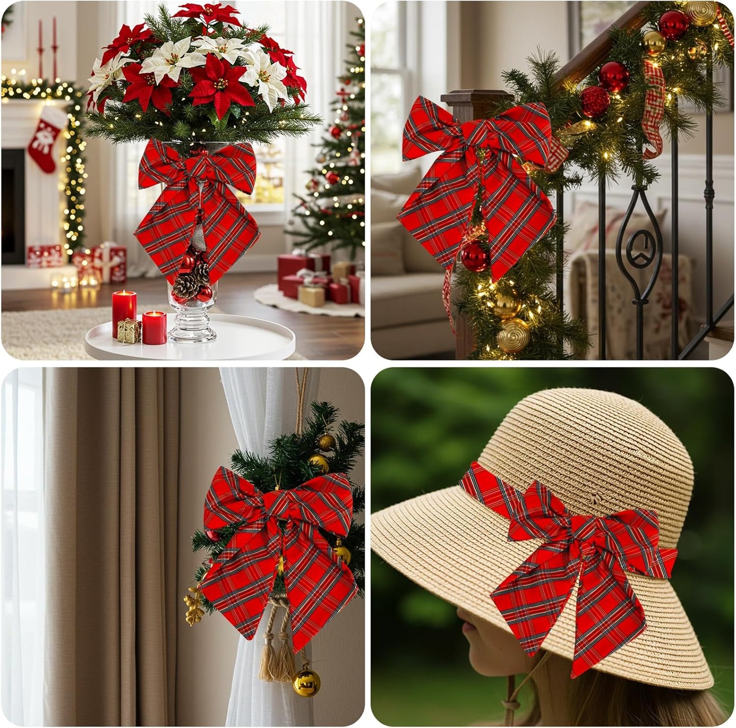 TONIFUL Wreath Sash - Red and Green Check Plaid | 4.5" x 56" Indoor/Outdoor Christmas Decor