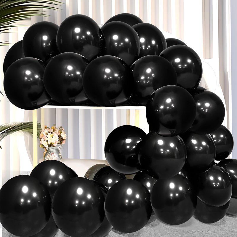Firomi Black Balloons 12-inch 100 Pack Big Helium Round Black Metallic Thicken Latex Balloon for Birthday Party Balloons (with 3 Ribbons)