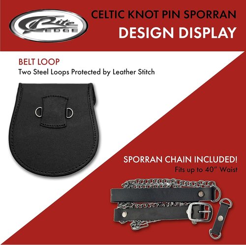 Celtic Knot Leather Sporran with Adjustable Chain & Belt - 8" Black Tassel Design for Kilts & Costumes
