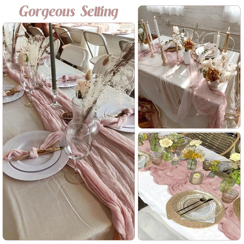 6 Pieces Dusty Pink Easter Spring 10FT Cheesecloth Table Runner Boho Gauze Fabric Table Runner Rustic Sheer Runner for Wedding Birthday Baby Shower Party Boho Table Decoration（Dusty Pink）