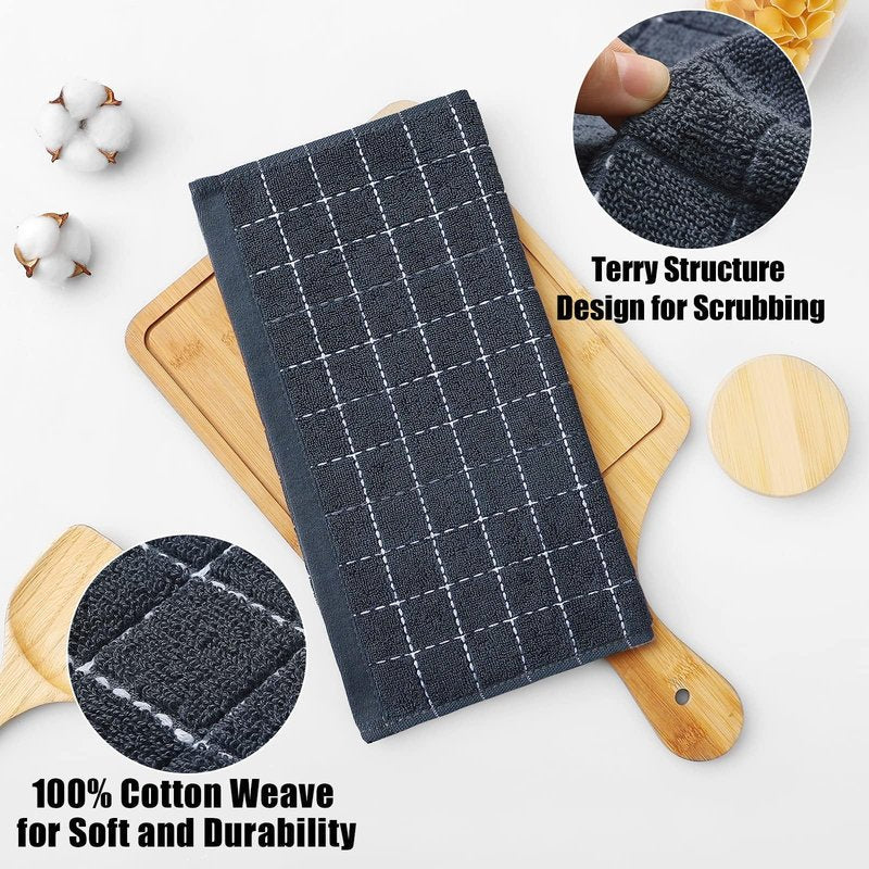 Homaxy 100% Cotton Terry Kitchen Dish Cloths, Ultra Soft and Absorbent Dish Towels for Kitchen, Suitable for Drying and Washing Dishes, 18 Pack, 12 x 12 Inches, Dark Grey