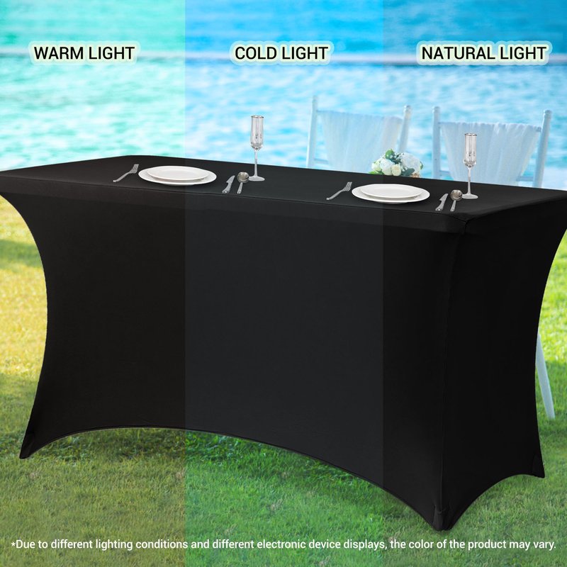 Obstal 8Ft Stretch White Spandex Table Cover for Standard Folding Tables - 2 Pack Universal Rectangular Fitted Tablecloth for Party, Banquet, Events, Trade Show (White, 96L x 30W x 30H Inches)