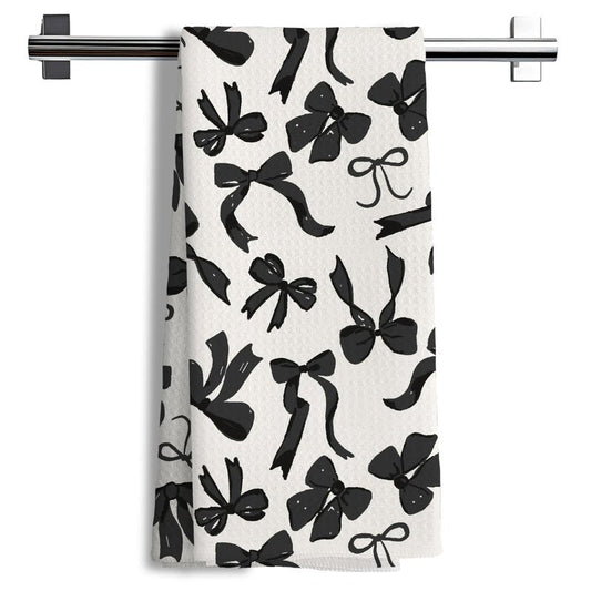 Nipil Coquette Black Bow Decorative Kitchen Towels, Preppy Black Bow Bathroom Decor, 16x24 Inches